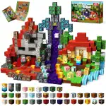 Un ensemble de blocs de construction Minecraft colorés et variés, incluant des éléments de paysage, des personnages et des structures, parfaits pour la décoration et la créativité.
