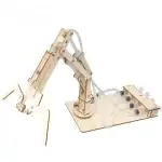 Bras robotisé en bois avec mécanisme articulé, idéal pour projets éducatifs et démonstrations scientifiques.