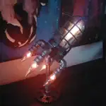 Lampe décorative en forme de pistolet à vapeur avec ampoules allumées, idéale pour une décoration industrielle ou scientifique.