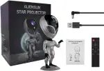 Projecteur d'étoiles AlienSun avec figurine d'extraterrestre, câble USB et télécommande, idéal pour décoration scientifique et ambiance cosmique.