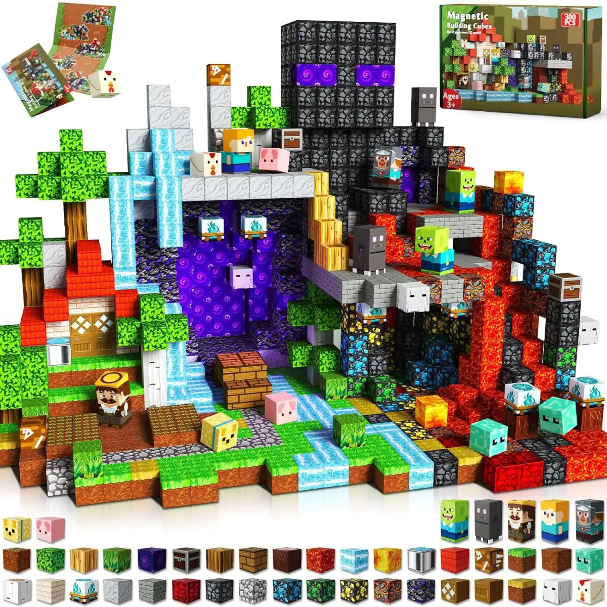 Modèle de créature pixelisée en blocs de construction colorés, avec des éléments de décoration et des détails variés, parfait pour les amateurs de jeux et de décoration geek.