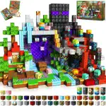 Modèle de créature pixelisée en blocs de construction colorés, avec des éléments de décoration et des détails variés, parfait pour les amateurs de jeux et de décoration geek.