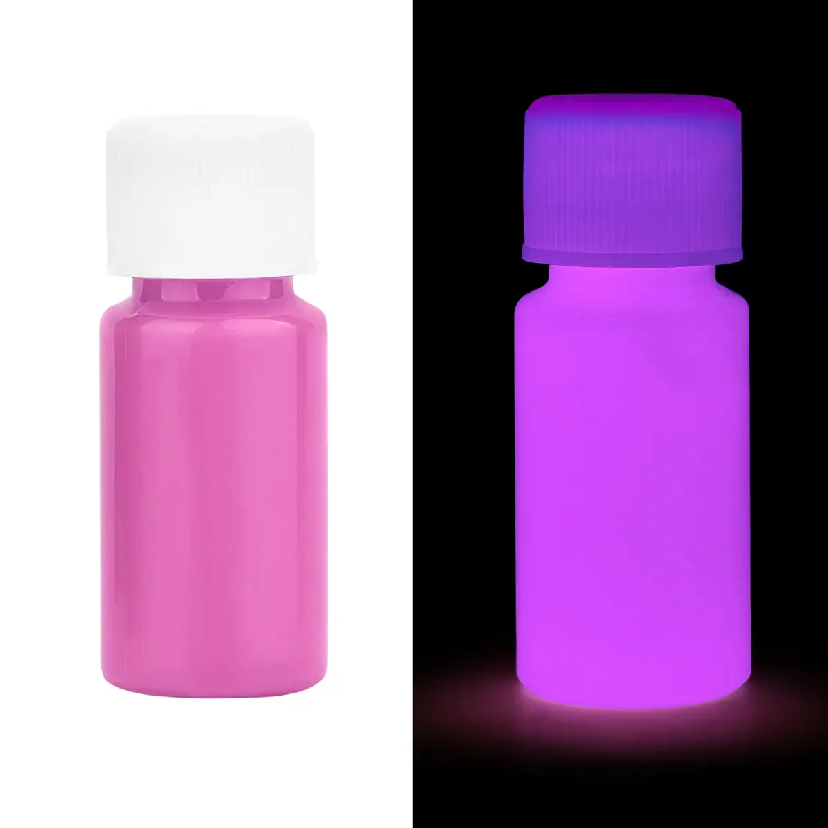 Pillule fluorescente visible en lumière normale et qui brille dans l'obscurité, idéale pour décoration scientifique ou événement thématique.