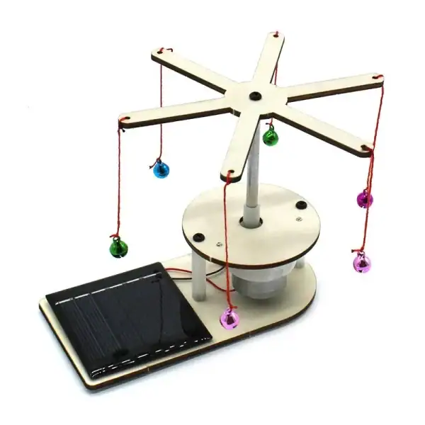 Pendulette solaire éducative avec balles colorées suspendues, utilisant l'énergie solaire pour faire tourner le mécanisme. Idéal pour l'apprentissage de l'énergie renouvelable et la physique.
