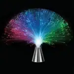 Lampe de fibre optique multicolore avec lumière vibrante, idéale pour décoration scientifique et ambiance moderne.