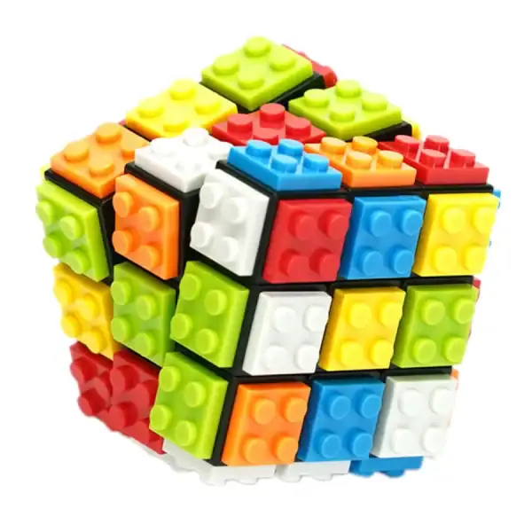 Puzzle en Lego coloré, cube 3D avec pièces interchangeables pour stimuler la créativité.