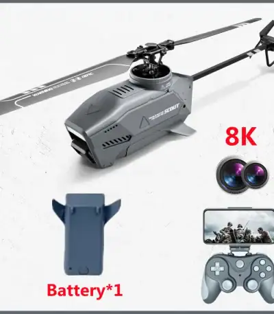 Hélicoptère télécommandé scientifique avec caméra 8K, contrôleur et batterie, idéal pour la recherche et l'éducation. Parfait pour explorer la science et la technologie en extérieur.