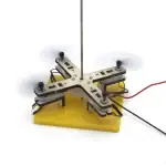 Porte-ampoule scientifique avec support en croix, fil électrique et base en plastique jaune, utilisé pour des expériences de physique ou de chimie en laboratoire.