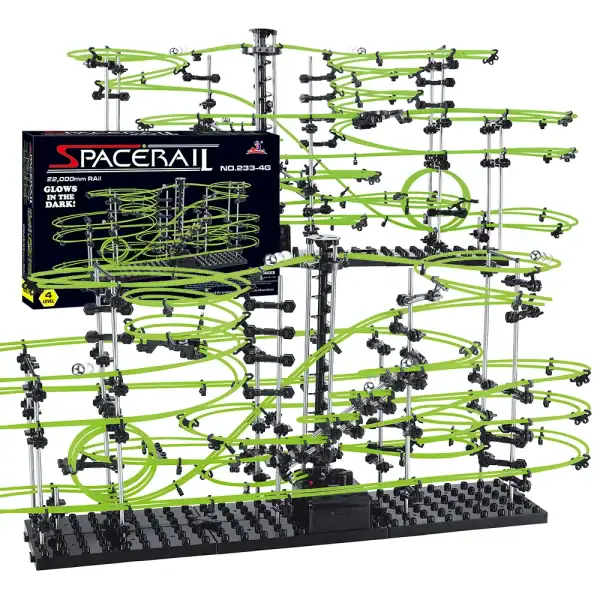 Jeu de circuit de billes lumineux en spirale, parfait pour expérimenter la gravité et la physique. Idéal pour les amateurs de science et de décoration éducative.
