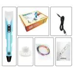 Pinceau 3D pour impression en relief, kit de démarrage avec câble USB, filaments colorés, support et manuel d'instructions. Idéal pour créations artistiques et éducatives.