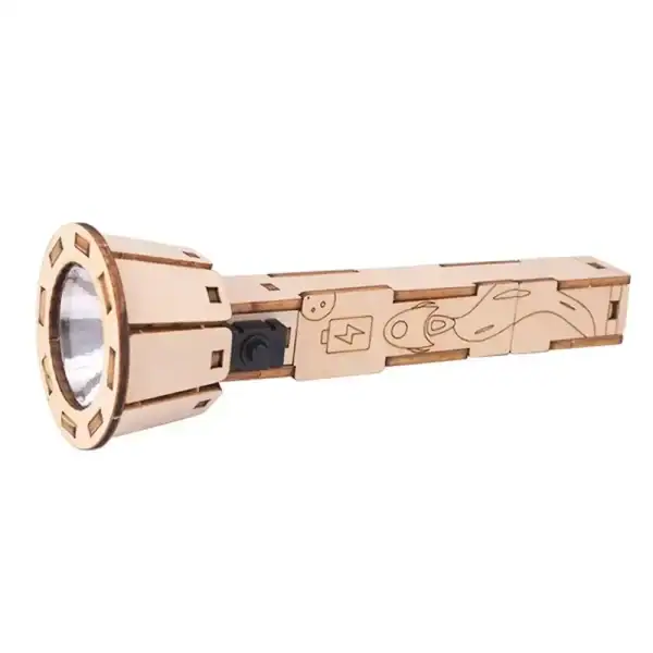Porte-lampe en bois avec circuit électrique intégré, design innovant et écologique, parfait pour décoration scientifique ou comme objet de collection.