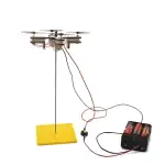 Drone éducatif avec support en bois et câbles d'alimentation, idéal pour expériences scientifiques et démonstrations éducatives.