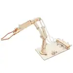 Pince robotique en bois, idéale pour expériences scientifiques et projets éducatifs, avec bras articulé et base solide pour démonstrations en laboratoire ou à la maison.