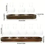 Vase en verre transparent avec plateau en bois, idéal pour décoration de style scientifique ou laboratoire. Dimensions précises pour un rendu élégant et moderne.