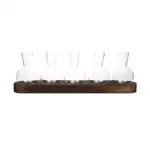 Vase en verre transparent avec support en bois, idéal pour expériences scientifiques ou décoration de style laboratoire. Parfait pour les amateurs de science et de décoration originale.