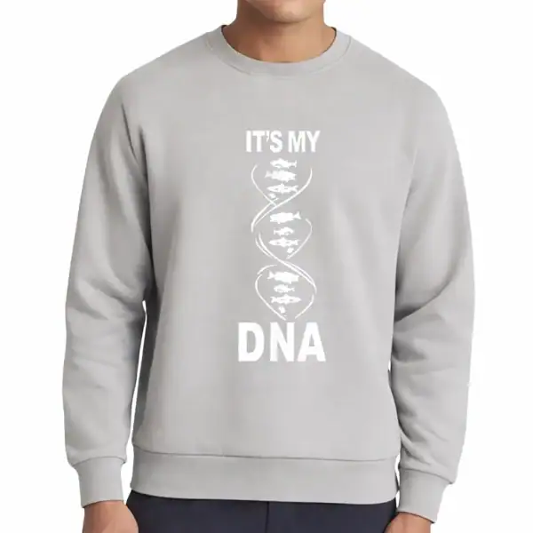 Sweat-shirt gris avec motif ADN et texte "It's my DNA" pour les passionnés de science et génétique.