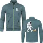 Veste en molleton gris avec logo d'astronaute et chien, idéale pour les amateurs de science et d'astronomie, alliant confort et style.