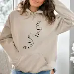 Sweat à capuche beige avec motif ADN stylisé, parfait pour les amateurs de science et de mode décontractée.