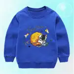 Vêtement pour enfant bleu avec motif d'astronaute et planètes, idéal pour les amateurs d'espace et de science.