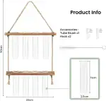 Porte-bouteilles en bois avec tubes en verre suspendus, idéal pour la décoration scientifique ou pour exposer des liquides. Comprend des accessoires : brosse à tube XL et crochets x2.