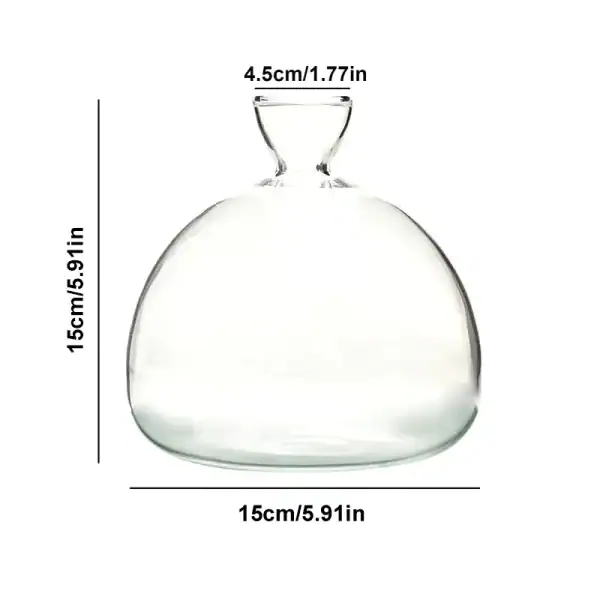 Pied de lampe en verre transparent, idéal pour décoration scientifique ou de laboratoire, avec dimensions précises : 15 cm de large, 15,5 cm de haut, et un col de 4,5 cm.