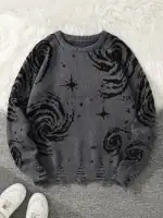 Pull gris avec motifs d'astres, galaxies et étoiles, parfait pour une décoration scientifique ou un look inspiré de l'univers. Confortable et tendance, idéal pour les amateurs d'astronomie.