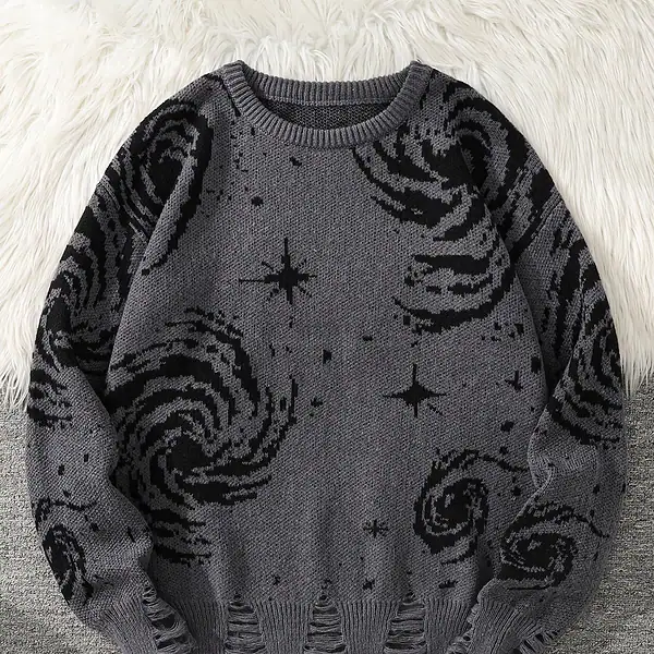 Pull gris avec motifs d'astres, galaxies et étoiles, parfait pour une décoration scientifique ou un look inspiré de l'univers. Confortable et tendance, idéal pour les amateurs d'astronomie.
