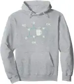 Pull à capuche avec motif moléculaire et tasse.