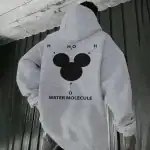 Sweat à capuche gris avec illustration scientifique de la molécule d'eau et la formule H2O, parfait pour les amateurs de science et de design.