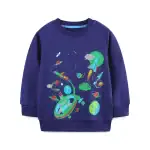 Sweat-shirt pour enfant avec motif d'espace, planètes, fusées et astronautes, parfait pour les amateurs d'astronomie et de sciences.