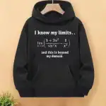 Vêtement à capuche avec formule mathématique et citation inspirante sur les limites.