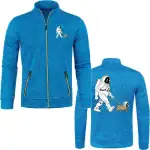 Veste en molleton bleue avec un motif d'astronaute et chien explorant l'espace, idéale pour les amateurs de science et d'aventure.