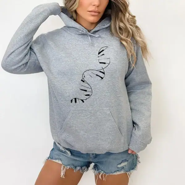 Sweat à capuche gris avec motif ADN stylisé, idéal pour les amateurs de sciences et de décoration geek. Confortable et tendance, parfait pour un look décontracté.