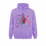 Sweat à capuche violet avec design cerveau et éléments artistiques.