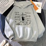 Veste à capuche gris avec motifs mathématiques et logo de chat au centre, idéale pour les amateurs de science et de style décontracté.