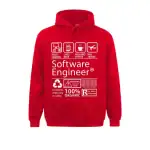 Sweat à capuche rouge avec design geek "Software Engineer", idéal pour les passionnés de technologie et d'informatique, parfait pour une décoration originale ou un cadeau.