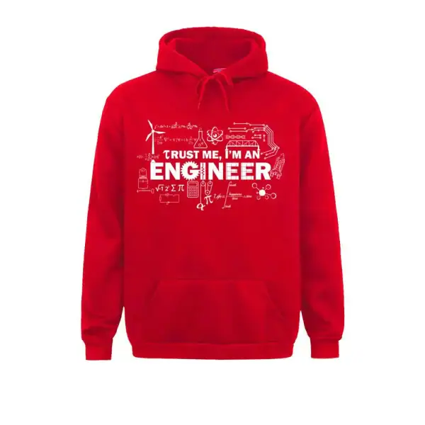 Vérifiez ce sweat à capuche rouge avec un motif d'ingénieur et des symboles scientifiques, parfait pour les passionnés d'ingénierie et de sciences.
