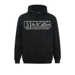 Sweat à capuche noir avec design humoristique basé sur la table périodique, mettant en avant le symbole "SArCaSm" pour "Humour".